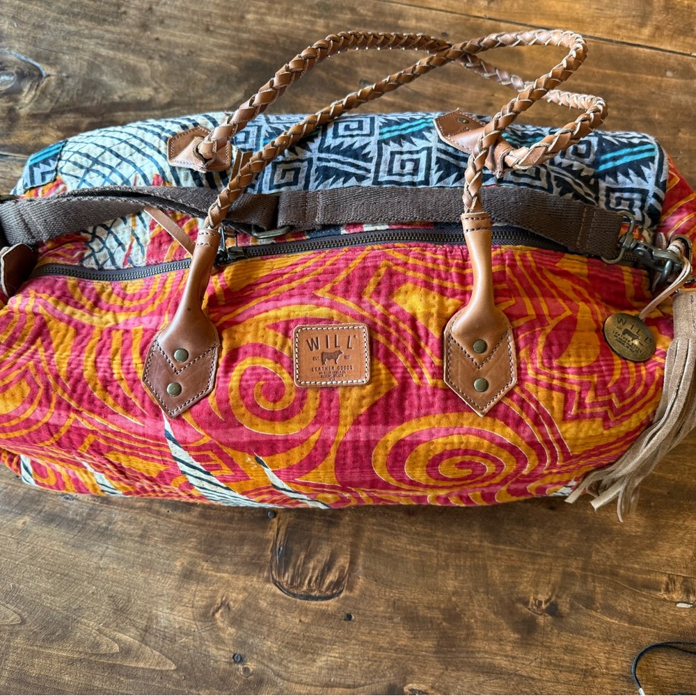 Will Leather Goods Orange/Red and Blue Kantha Travel Bag
